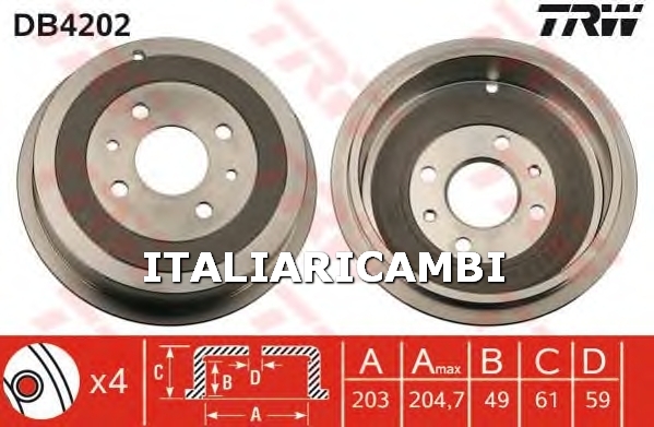 2 TAMBURI FRENO  POSTERIORI TRW FIAT, LANCIA