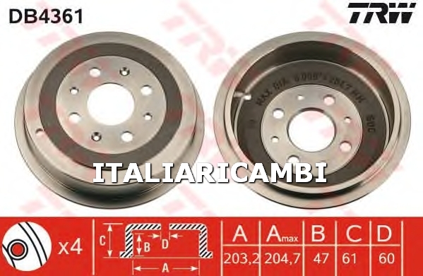 2 TAMBURI FRENO  POSTERIORI TRW FIAT, VAUXHALL, OPEL
